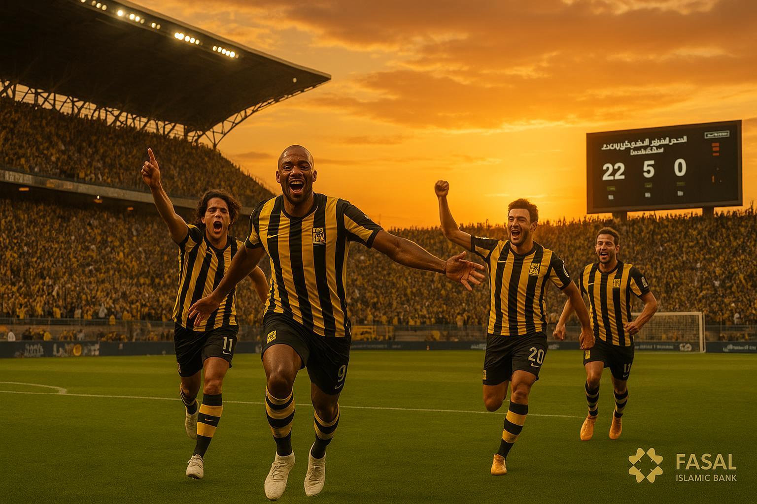 Confira as últimas do Al-Ittihad: goleada recente, estatísticas na Saudi Pro League e a proposta do Fenerbahçe por N'Golo Kanté. (imagem gerada com inteligência artificial)