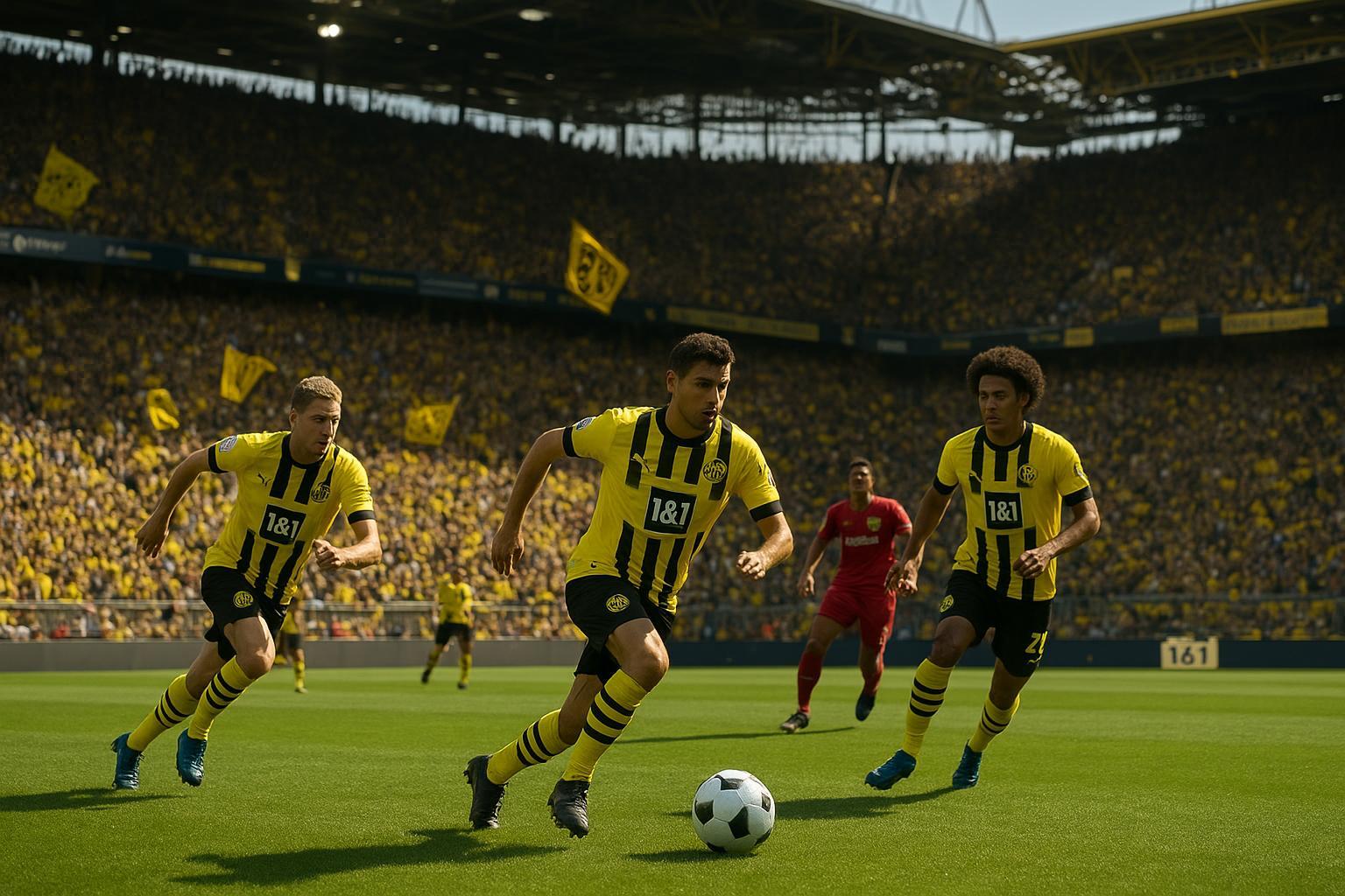 Confira as últimas notícias do Borussia Dortmund: resultados, jogos e tudo sobre o futuro de Nmecha, Schlotterbeck e Adeyemi no elenco aurinegro. (imagem gerada com inteligência artificial)