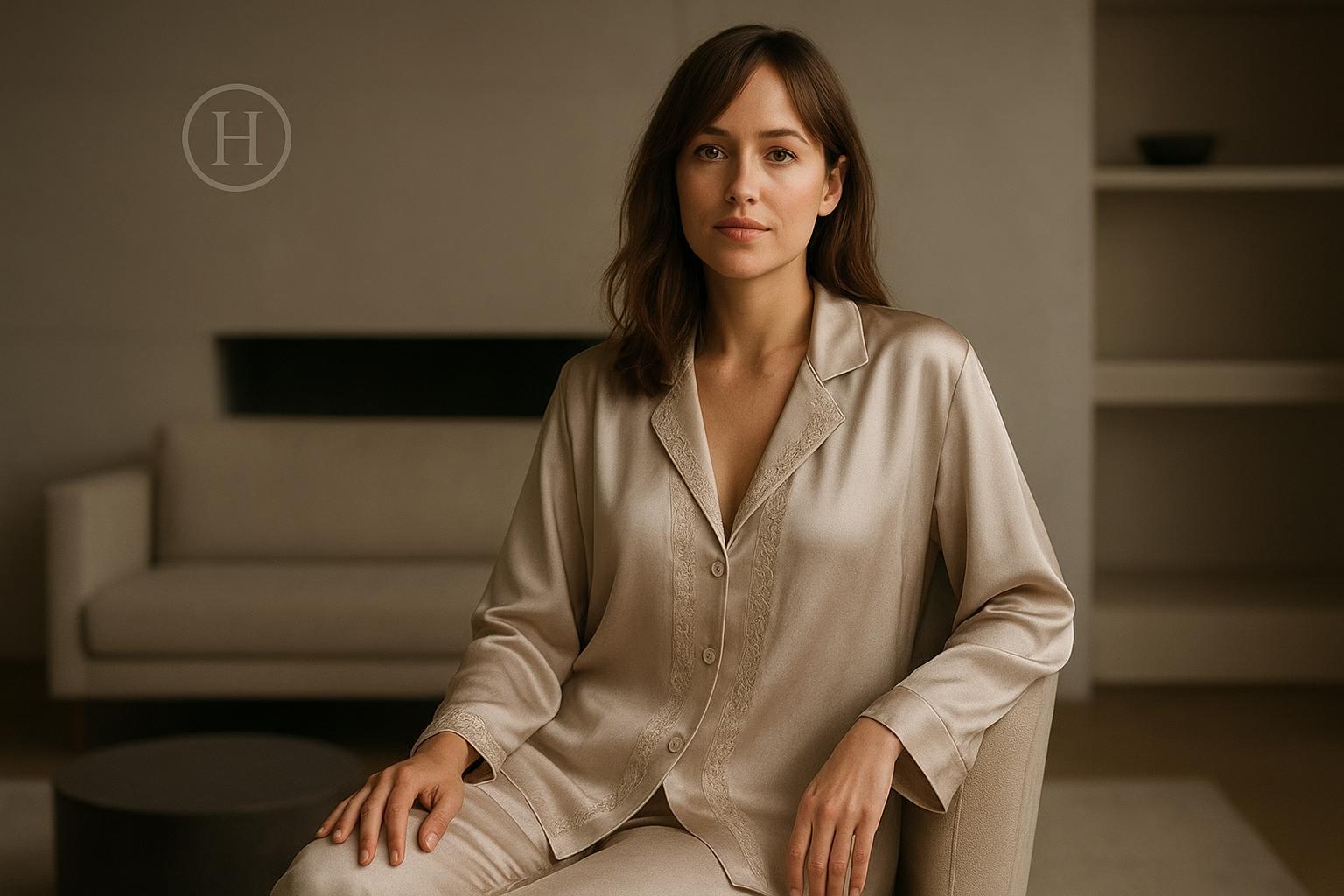 Da capa da Vogue à tendência sleepwear de luxo: veja como Dakota Johnson se tornou o ícone fashion da vez e inspire-se nos looks mais desejados do momento. (imagem gerada com inteligência artificial)