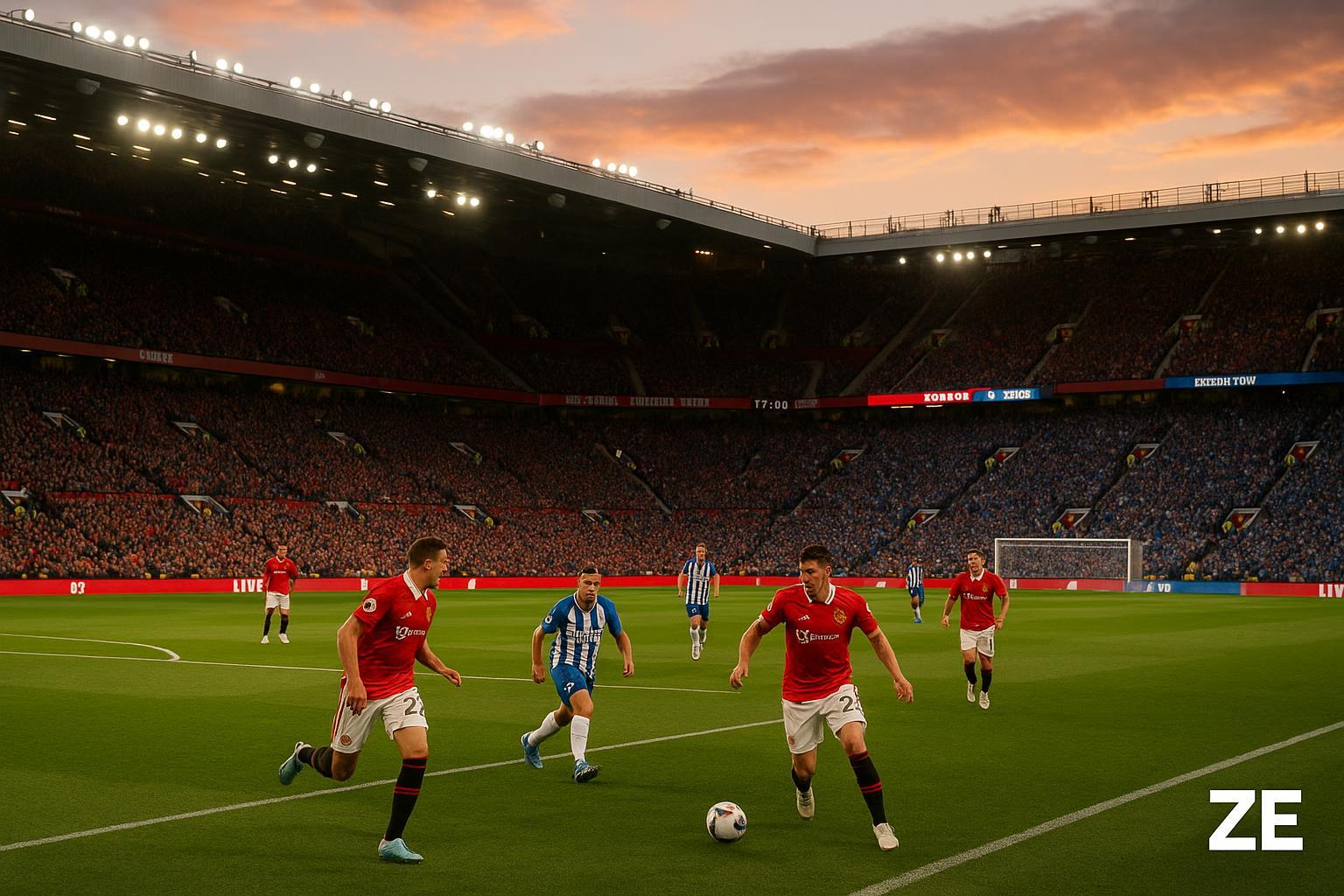 Saiba tudo sobre Manchester United x Brighton pela Copa da Inglaterra. Confira onde assistir ao vivo, o horário do jogo e as prováveis escalações. (imagem gerada com inteligência artificial)