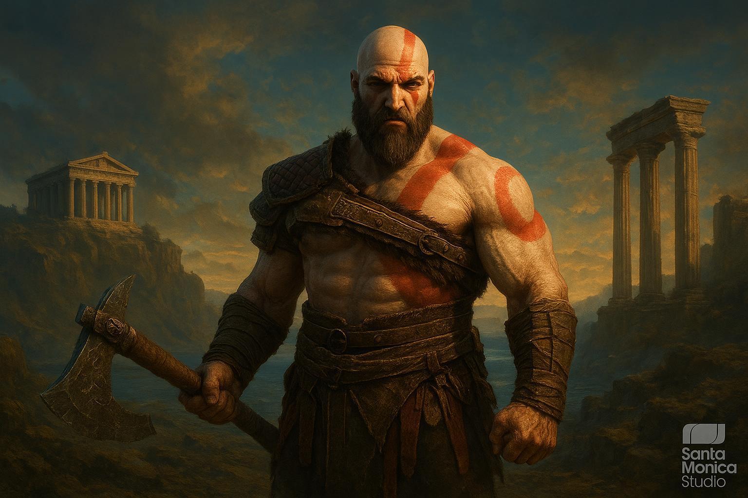 Urgente! Sony confirma o Remake da trilogia grega de God of War. Saiba tudo sobre o desenvolvimento e o retorno lendário de Kratos ao PlayStation. (imagem gerada com inteligência artificial)