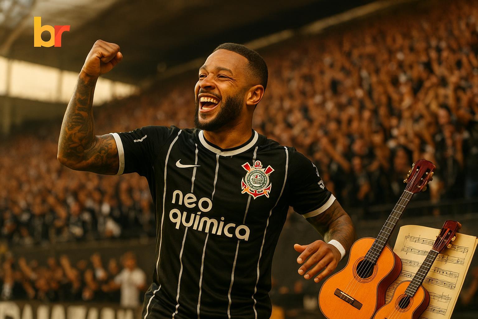 Memphis Depay agita a web ao entrar em trend viral do Corinthians e revela seus ídolos da MPB. Confira tudo sobre a conexão do craque com o Brasil. (imagem gerada com inteligência artificial)