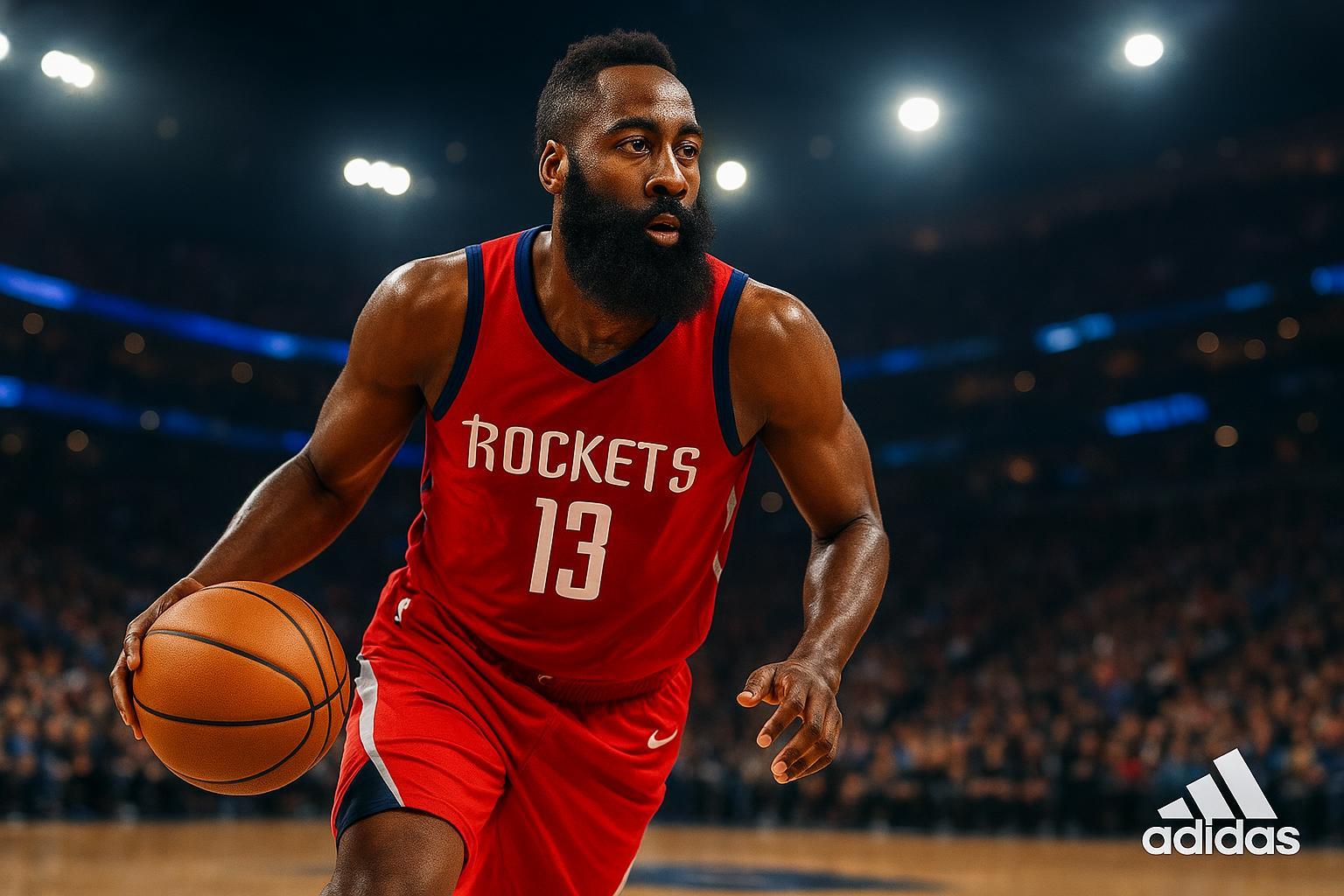 Fique por dentro das últimas notícias sobre James Harden. Confira estatísticas, destaques e a performance atual do astro na temporada da NBA. (imagem gerada com inteligência artificial)