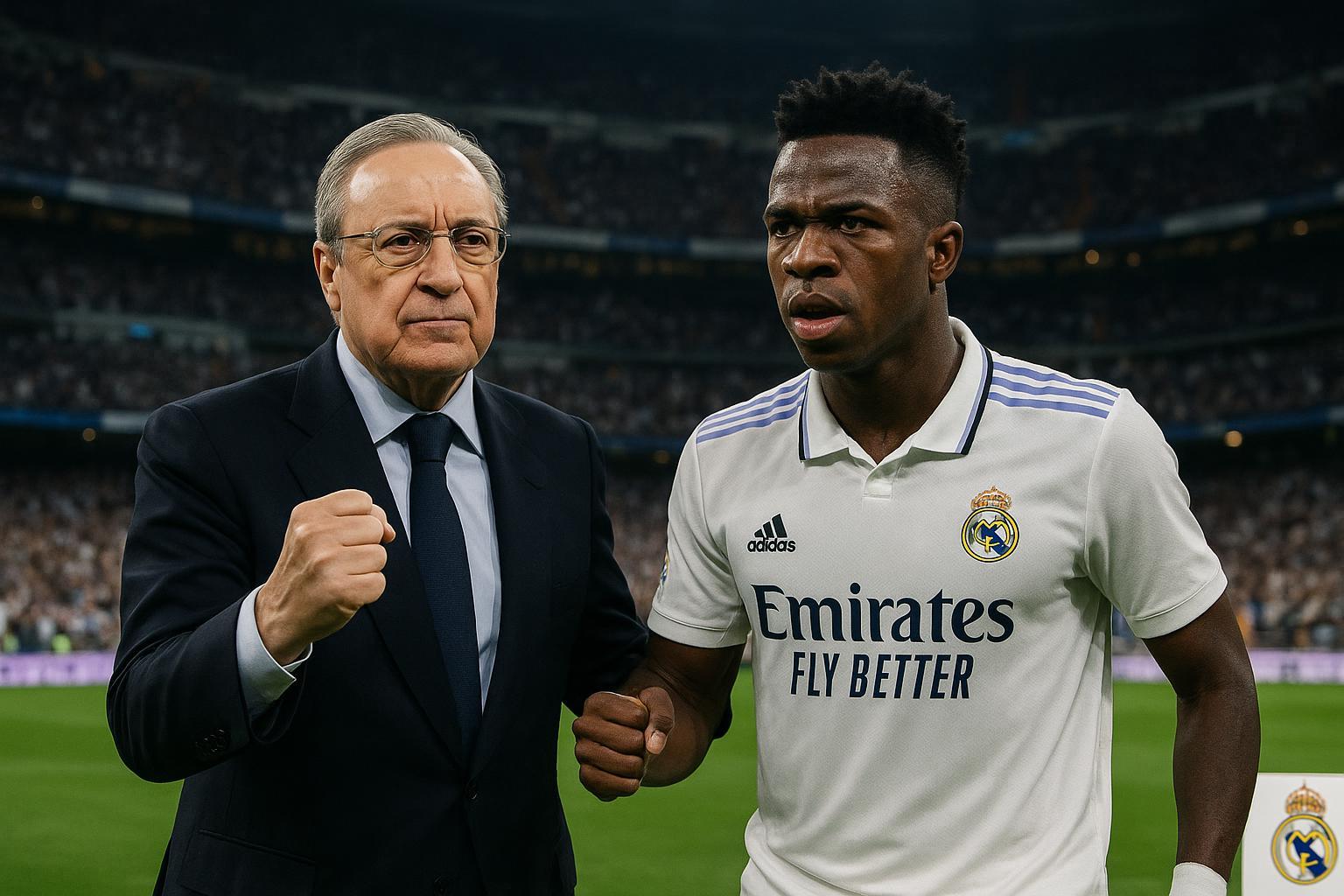 Em alta na Espanha, Florentino Pérez enfrenta forte pressão no Real Madrid, mas chama a responsabilidade e declara apoio total ao grande astro do time. (imagem gerada com inteligência artificial)