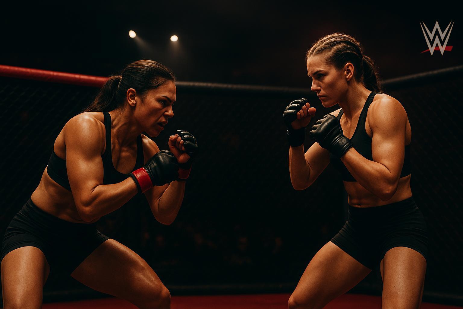 Descubra as novidades de Ronda Rousey! Relembre seus destaques no MMA e WWE, e saiba tudo sobre a luta épica contra Gina Carano dia 16 de maio na Netflix. (imagem gerada com inteligência artificial)