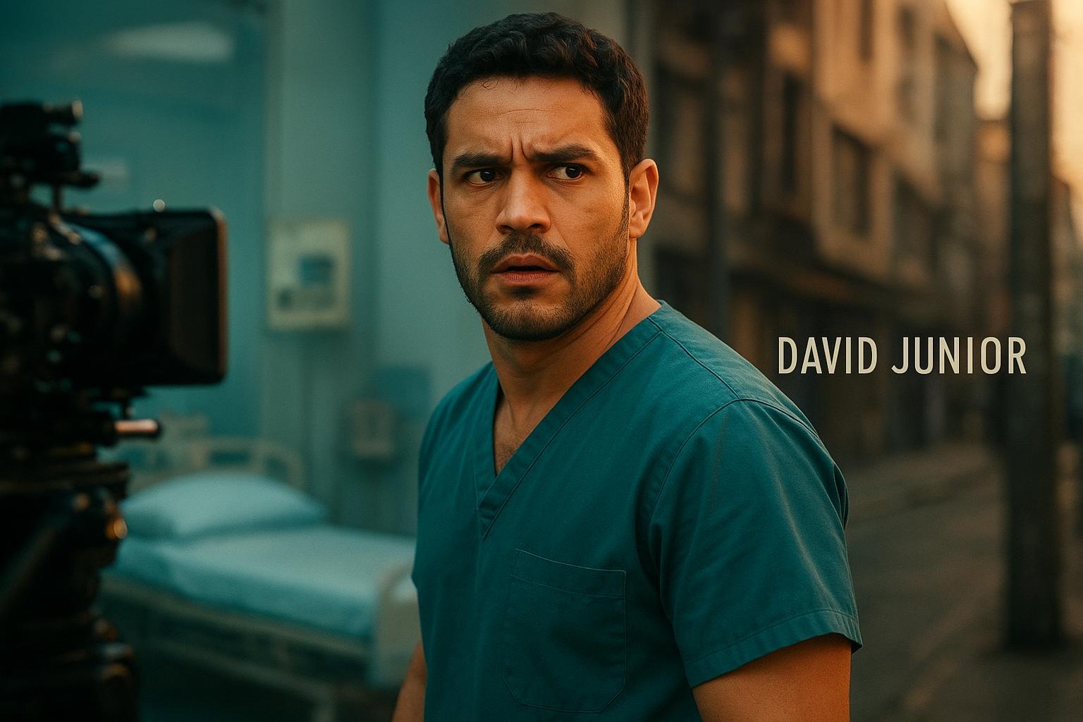 Saiba tudo sobre o ator David Junior! Relembre seus sucessos em 'Sob Pressão' e 'Pega Pega', e confira os bastidores do novo drama 'Coração Acelerado'. (imagem gerada com inteligência artificial)